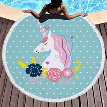 Seaside beach mat paving round beach towel portable folding swimming water absorbent towel dual use seaside holiday supplies