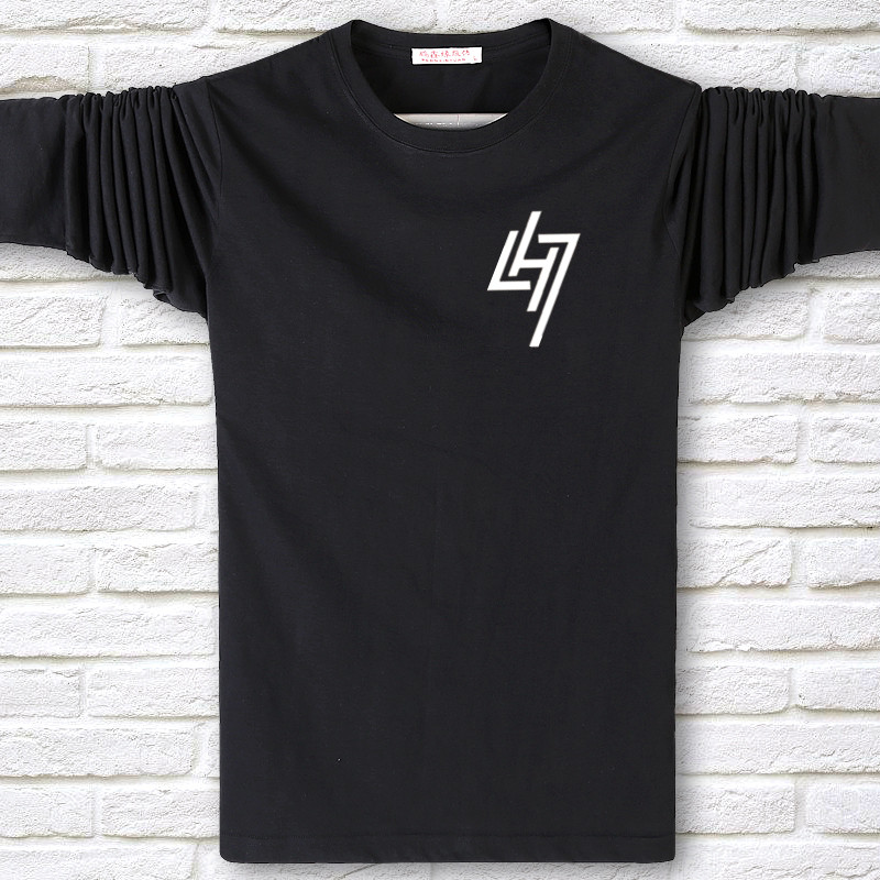 Áo thun nam tay dài cotton cộng với phân bón XL cổ tròn quần áo mùa xuân mùa xuân mới béo người béo thả đáy áo áo cotton