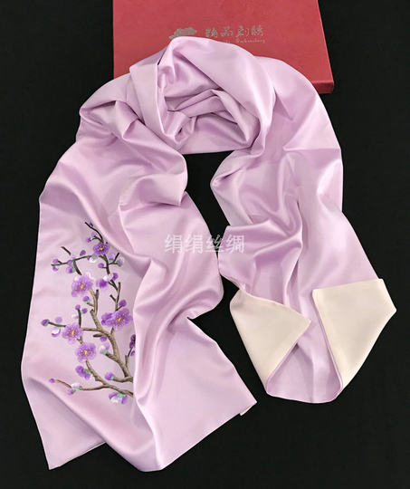 Suzhou Embroidery Plum Blossom Silk Scarf Long Silk Scarf for Women Chinese Characteristic Handicraft Gift