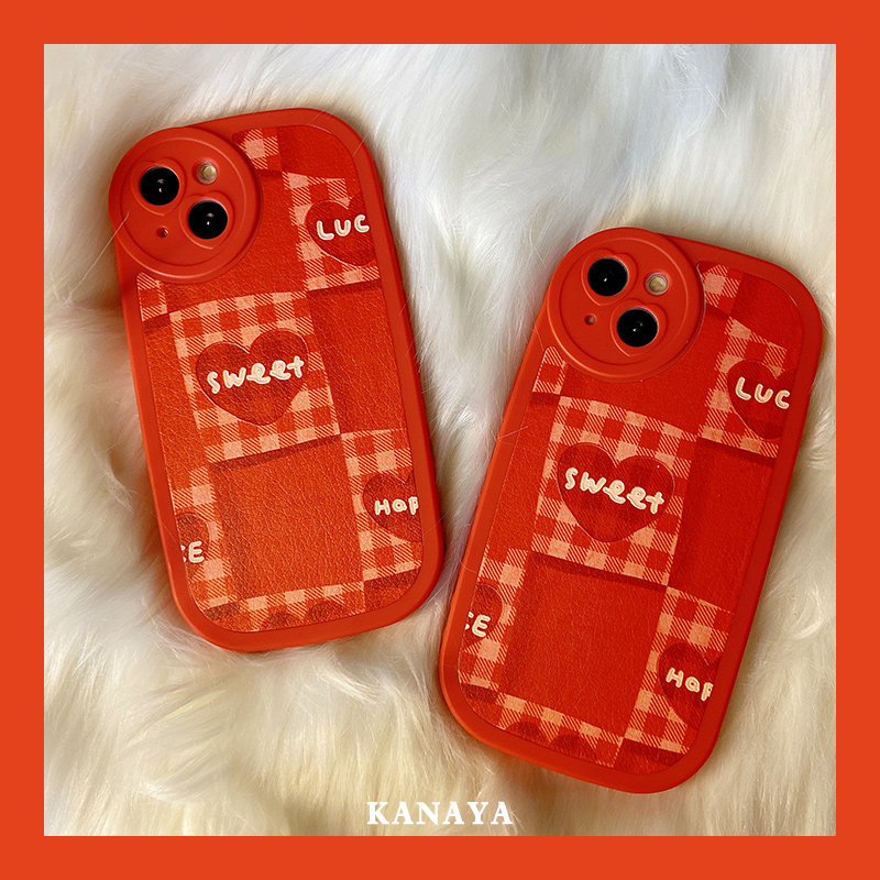 Red plaid splicing loving English is suitable for Apple 13 mobile phone protection shell 13promax new 11promax anti-fall iphone girlfriends 12pro small crowdx x