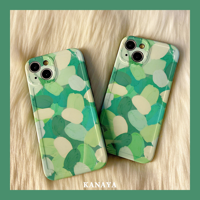 Small Red Book Identical green oil painting color block suitable for apple 13 phone protection shell 13promax new iphone anti-fall 12pro simple 11promax graffiti xs