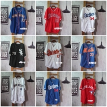 Plus size plus size up to 250 pounds baseball uniform Dodger short-sleeved mens and womens cardigan T-shirt hiphop jersey jacket