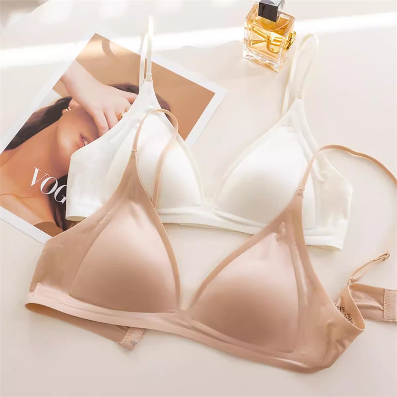 Victoria Minoolin Milk Satin French Deep V-Neck Intimates Triangle Cup Small Breast No Steel Ring Bra