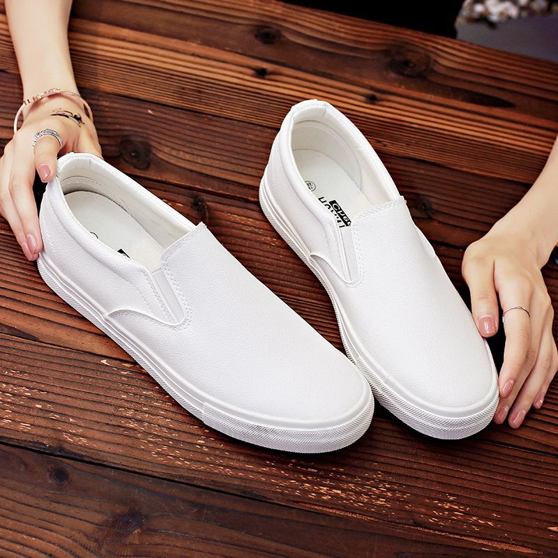 Autumn new shoes men's Korean version of low-top skateboard shoes men's small white shoes youth leather slip-on casual leather shoes men
