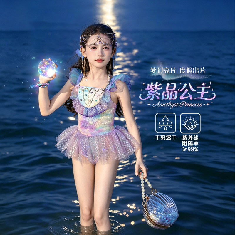 66 Princess Girls Mermaid Swimsuit Children's One-Piece Swimsuit Little Girl Super Beautiful Mermaid Tail Swimsuit