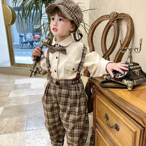 66 Princess boys and girls English style retro spring costume shirt baby simple long sleeve solid color top