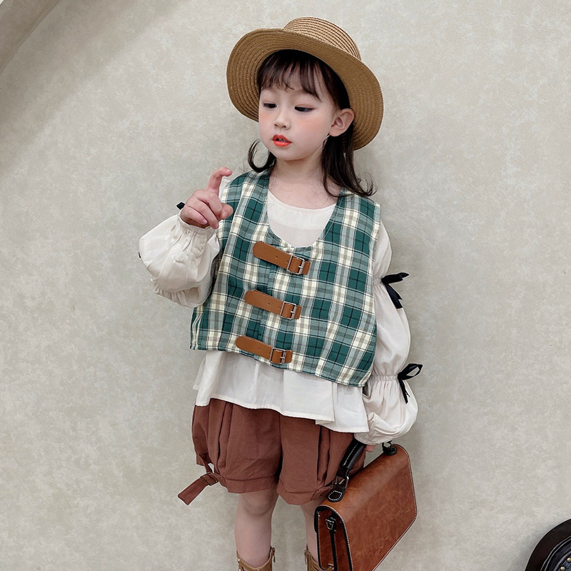 66 princess girls vest baby baby children vest horse clip spring and autumn thin section outer wear plaid waistcoat western style summer