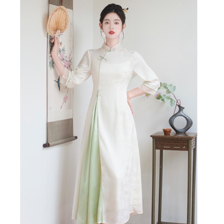 Chinese-Style Set of Qipao, Slim-Fit, Modernized, Young-Style Workwear for Ear Cleaning Professionals, High-End Hanfu, Women's Clothing for Wellness Centers