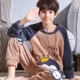 Pyjama Boy Teen 12-18 tuổi Học sinh trung học cơ sở Mùa đông 15 Flannel Big Boy 13 Dịch vụ tại nhà dày đồ lót nam