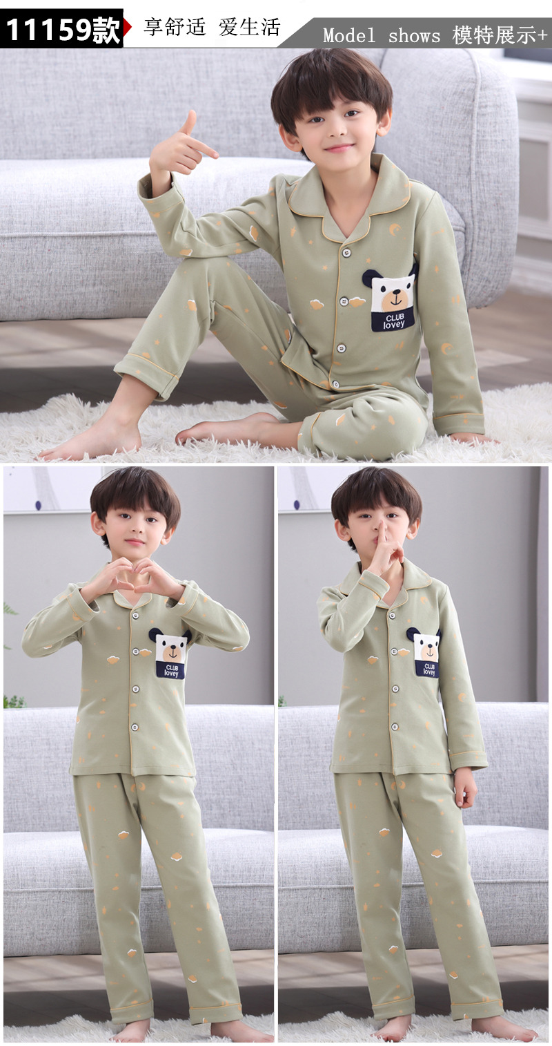 Mùa xuân và mùa thu Nam thanh niên Học sinh trung học cơ sở Bộ đồ ngủ bằng vải cotton cho bé trai 13-15 tuổi Mùa hè phù hợp với điều hòa đồ ngủ họa tiết phim hoạt hình