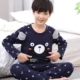 Pijama nam thiếu niên 14-16 tuổi mùa thu và mùa đông trung học cơ sở tăng trưởng tay áo bông hoạt hình phù hợp với dịch vụ nhà trẻ em lớn - Bộ Pajama