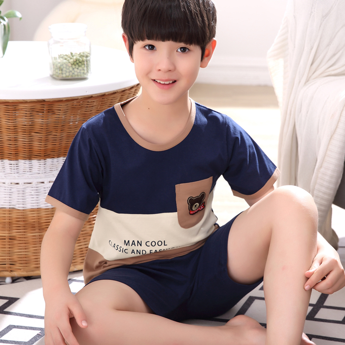 Mens giữa và trẻ em cũ thiết lập 12-15 mùa hè ngắn tay bông bộ con trai Pyjama 13-15 tuổi junior học sinh trung học bông.