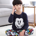 Chàng trai Pyjama 11-13-15 tuổi mùa hè dài tay bộ mỏng bông cotton vừa cậu bé bé trai mùa thu. 