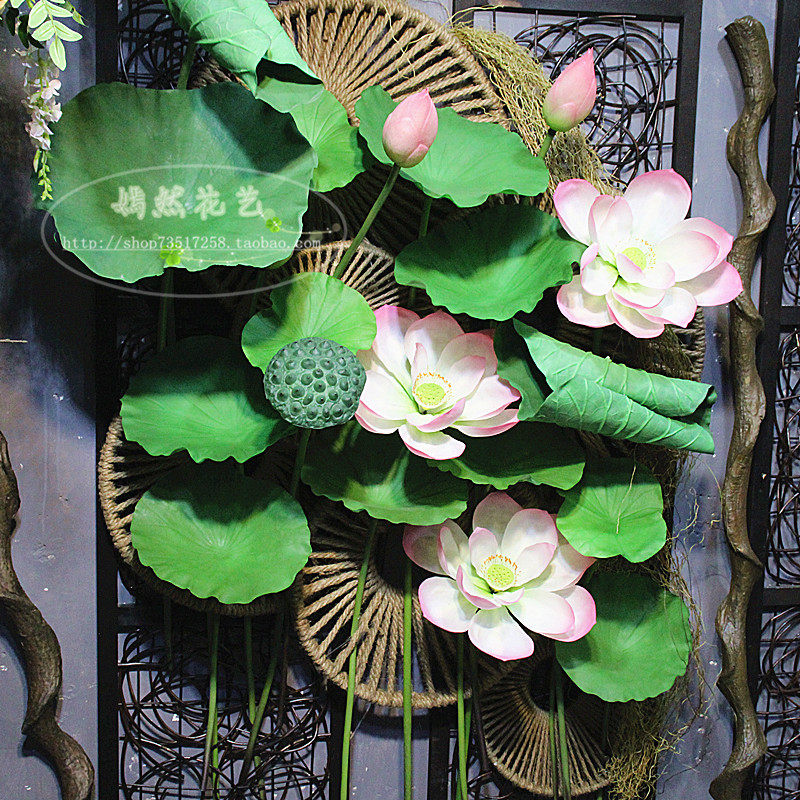 Simulation feel lotus lotus head PU lotus leaf living room decoration decoration flower hotel club decoration art ornaments