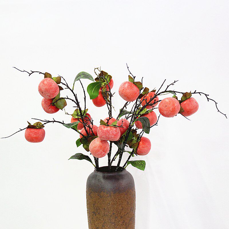 Simulation with leaves persimmon fruit branch bouquet berry living room flower arrangement floor decoration flower home soft fake flower ornament