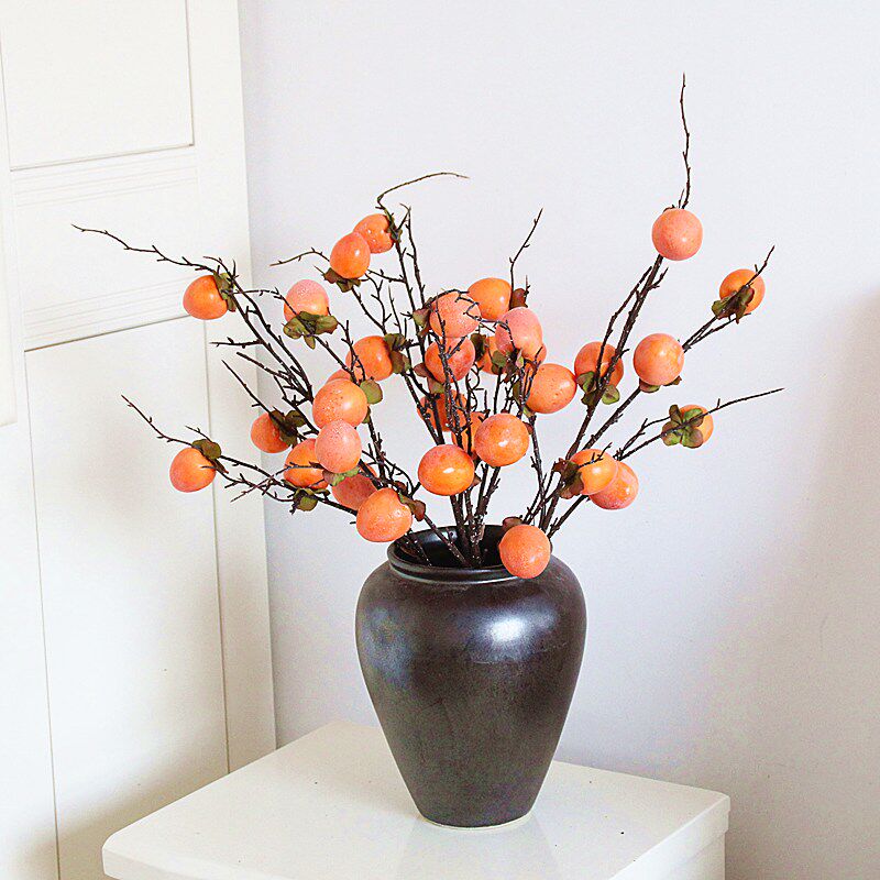 Simulation of 8 persimmon fruit branches fake flower decoration simulation flower living room decoration decoration flower drying flower everything goes well