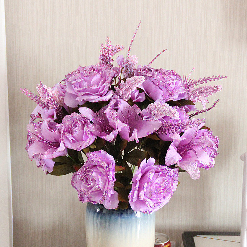 European-style gold powder rose lily home table flower arrangement wedding road lead flower arrangement fake flower silk flower 2 bunches