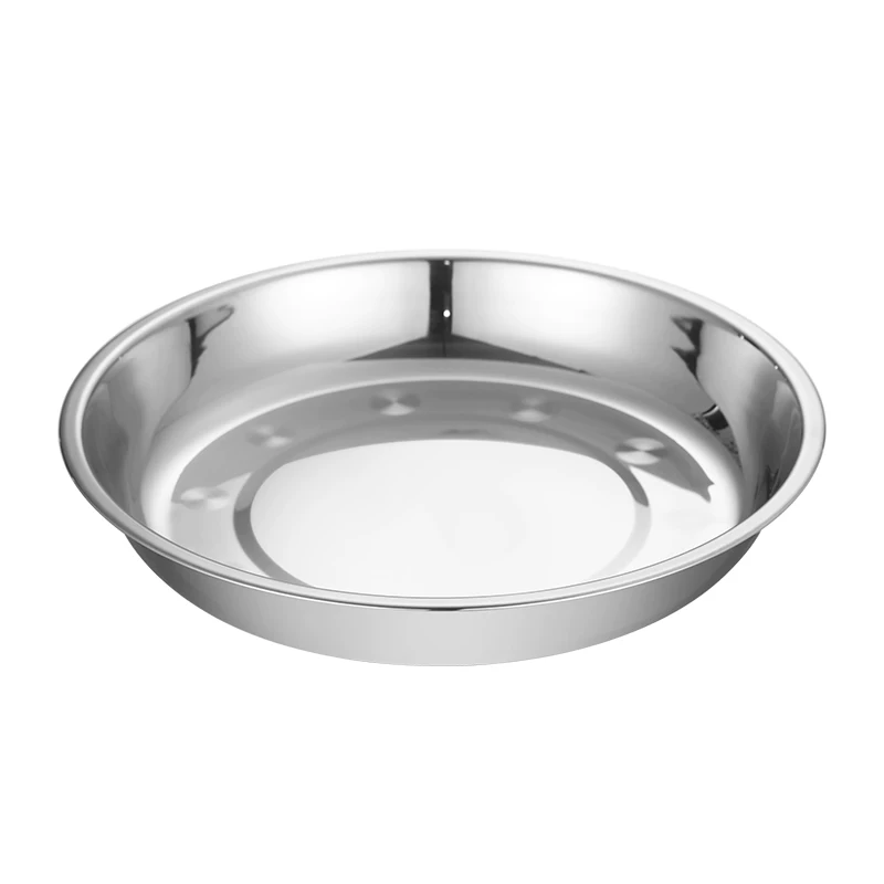Круглая тарелка из нержавеющей стали 304, shallow plate, bowl, public plate, бытовая тарелка, плоская тарелка, холодная кожная тарелка, рыбная тарелка, обеденная тарелка, барбекю