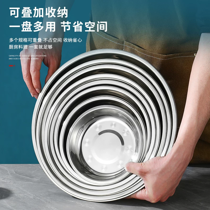 Круглая тарелка из нержавеющей стали 304, shallow plate, bowl, public plate, бытовая тарелка, плоская тарелка, холодная кожная тарелка, рыбная тарелка, обеденная тарелка, барбекю