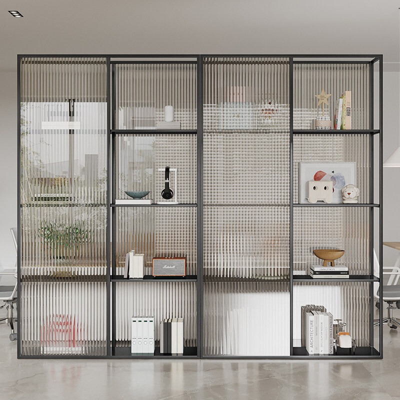 Office Bookshelf Iron Partition Storage Rack Simple Modern Minimalist Movable Decorative Glass Screen Partition