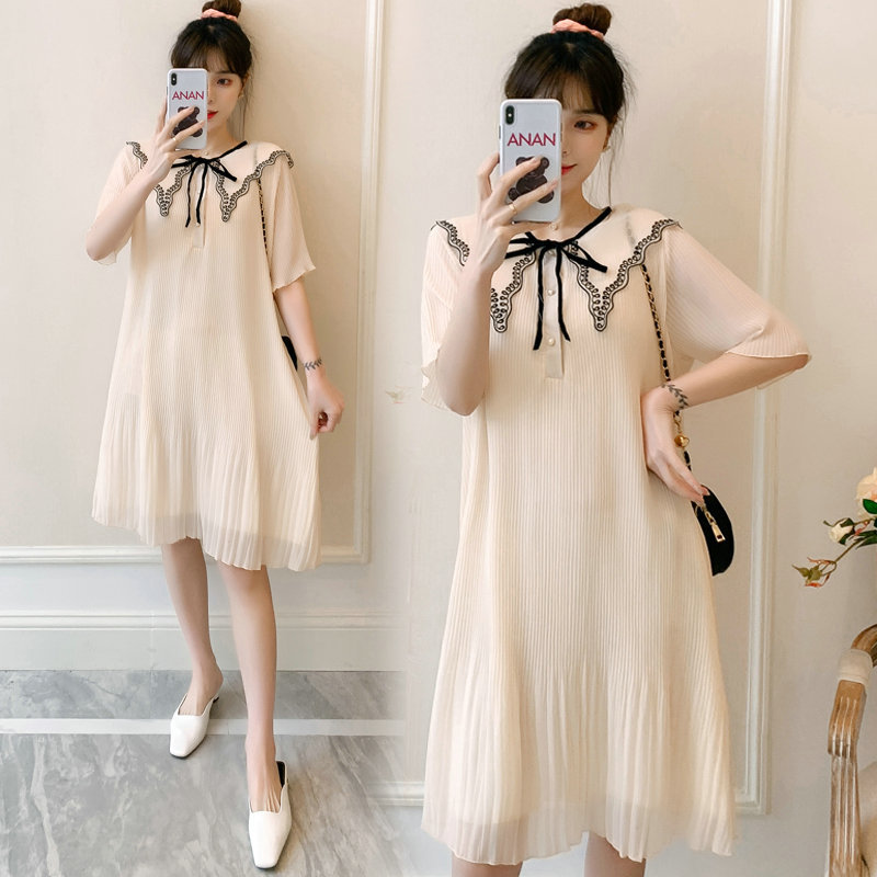Day Series New Gestational Woman Dress Fashion Great Size Code Reduction Dolls Collar 100 Pleats Pregnant Women Foreign Dress Summertime Dresses