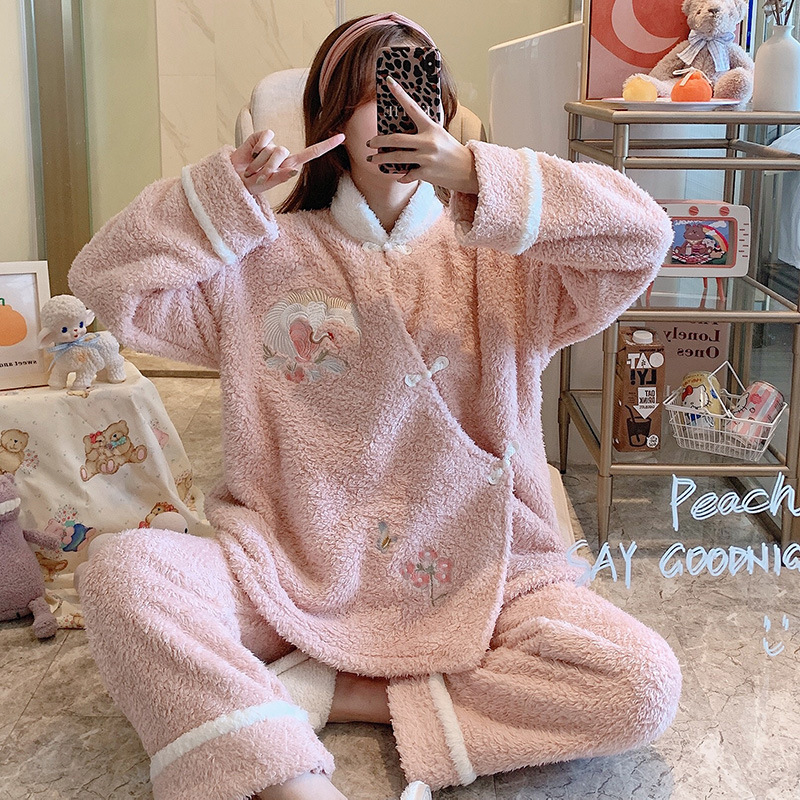 Pregnancy Woman Dress Plus Suede Thickened Autumn Winter Flannel China Wind Hanfu Embroidery Warm Moon Subsuit Postpartum Pregnant Woman Pyjamas