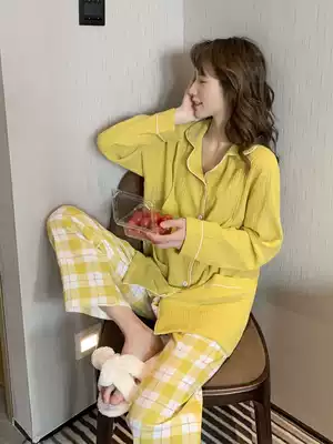 Pregnant women's pajamas spring and summer thin long-sleeved confinement white plaid clothes cotton yarn breathable postpartum nursing home clothes