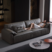 Full leather sofa simple modern straight row creative high-end floor Italian light luxury leather straight sofa living room