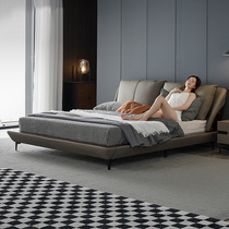 Master bedroom Queen bed modern light luxury Port Style 2*2 m bed light luxury down soft bag Italian first layer cowhide Net red bed