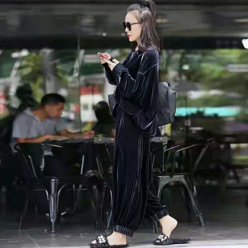 Large Size Loose-Fitting Spring and Autumn New Chinese Style Casual Sports Suit for Men and Women, Velvet Fashion Top Two-Piece Set Trendy
