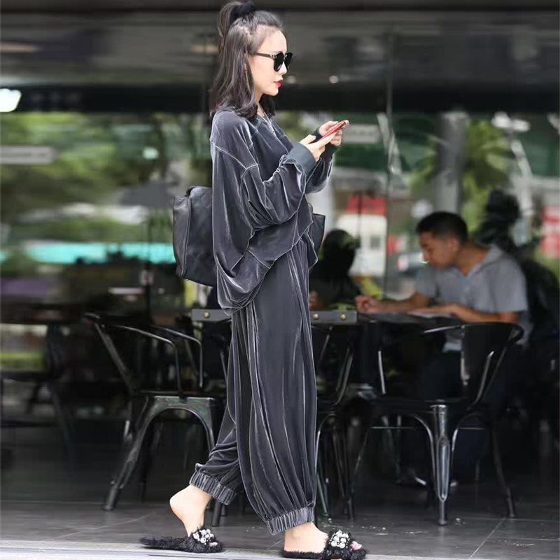 Chinese Style Retro Velvet Fashion Suit for Women 2024 Spring and Autumn New Trendy Large Size Loose Two-Piece Set