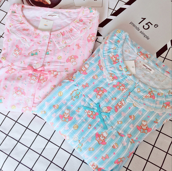 Melody Melody Quần dài tay mùa xuân và đồ ngủ mùa thu màu hồng cotton nhung nữ phục vụ nhà phù hợp nhà may đồ bộ đẹp