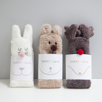 Day Ensemble Cartoon Solid Animal Coral Suede Home Floor Socks Winter Thickened Warm Lady Socks Sleep Socks