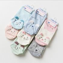 Spring Summer Women Socks Full Cotton Cute Cartoon Solid Ears Animals Lady Boat Socks Pure Cotton Socks Straight Socks Socks Socks Socks