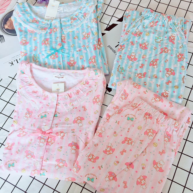 Melody Melody Quần dài tay mùa xuân và đồ ngủ mùa thu màu hồng cotton nhung nữ phục vụ nhà phù hợp nhà may đồ bộ đẹp