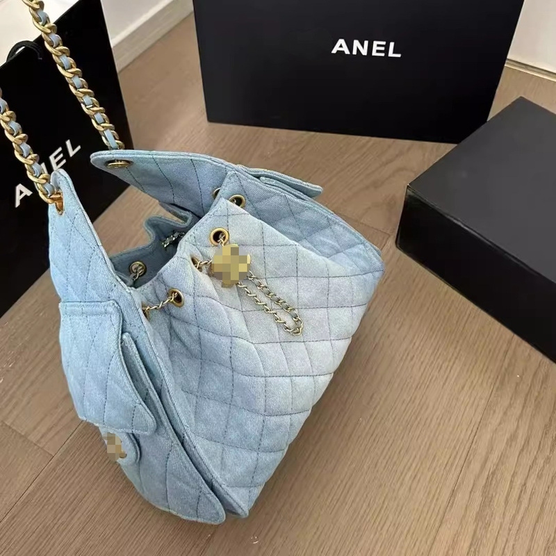 25C New Denim Hobo Bucket Bag Quilted Chain Drawstring Hippie Underarm Bag Large Capacity Shoulder Tote Bag 25C New Denim Hobo Bucket Bag Quilted Chain Drawstring Hippie Underarm Bag Large Capacity Shoulder Tote Bag