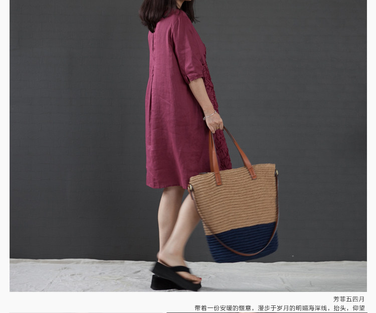 2022新款连衣裙大码女装文艺范小清新宽松绣花短袖棉麻连衣裙详情55