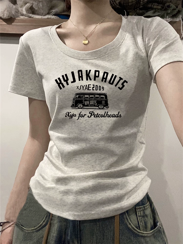 Летняя укороченная sexy футболка США с коротким рукавом, slim fit, облегающая