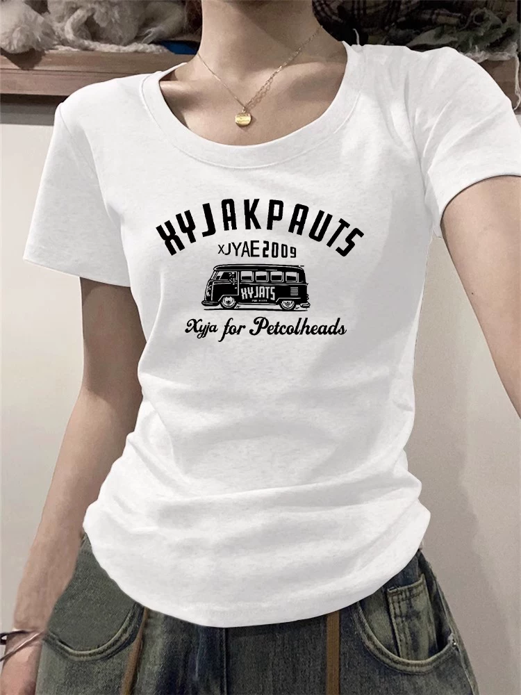 Летняя укороченная sexy футболка США с коротким рукавом, slim fit, облегающая