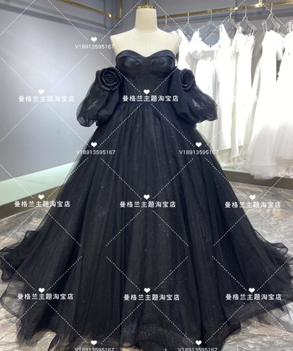 Черное свадебное платье для влюбленных, рукава фонарики