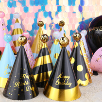 Children adult birthday hats Ins wind sharp corner hats net red to blame Black gold Triangle hat party party shooting props