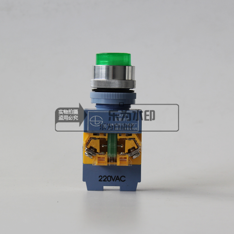 Button switch green with light neon bubble self-lock two often open LAY16-E1 20 220VACN three forces