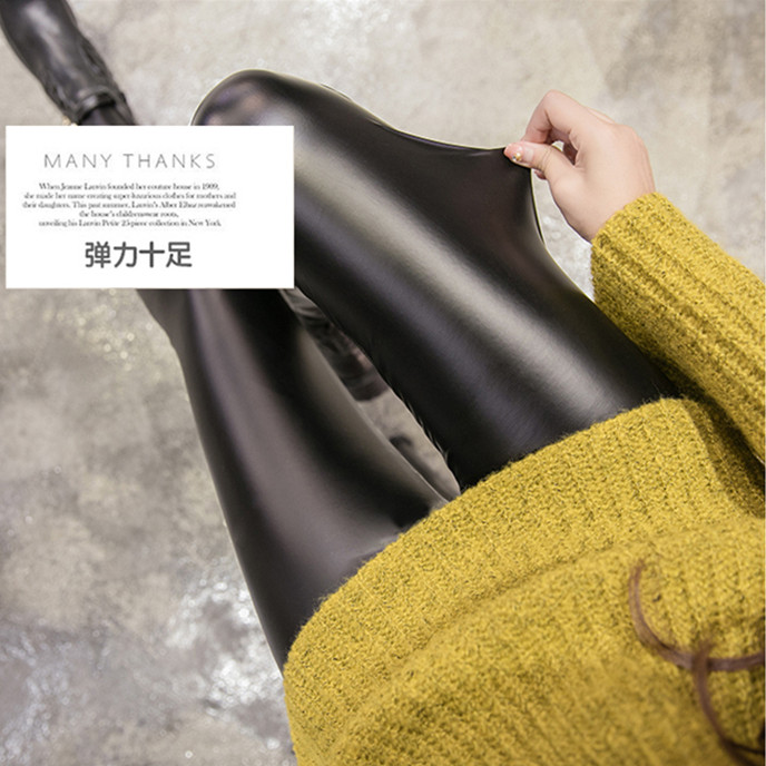 Bà bầu quần mùa đông Quần bà bầu Quần da mặc quần legging cạp cao nâng bụng đã mỏng cộng với quần nhung dày bó sát bà bầu quần bầu