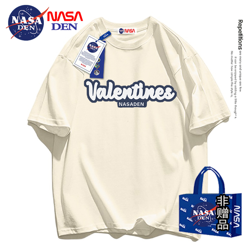 Die NASA hat gemeinsam ein amerikanisches kurz ärmel iges Retro-T-Shirt aus schwerer Baumwolle für Frauen im Sommer mit lockeren und lässigen All-Match-Fünf-Punkt-Ärmeln