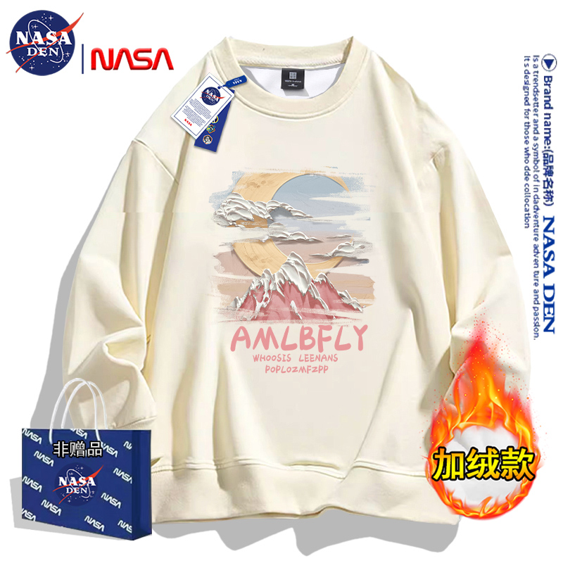 NASA's joint weighs-on-wear male American vintage hip hop gush casual 100 lap upper clothes autumn and winter style round collar long sleeves-Taobao