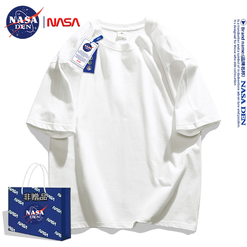 NASA gemeinsames amerikanisches Retro-einfarbiges T-Shirt All-Match-Blockbuster-Baumwoll-Fünf-Punkt-Ärmel für Männer und Frauen lose, kurze Ärmel