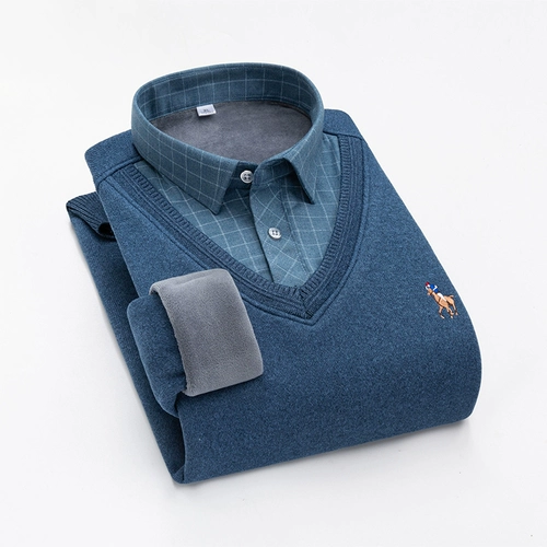 Комплект, свитер, демисезонная флисовая трикотажная базовая приятная телу рубашка, в корейском стиле, увеличенная толщина