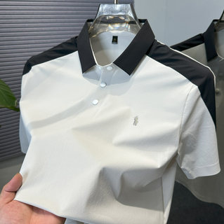 高端品牌拼接冰丝polo衫短袖男夏季宽松休闲运动短袖翻领t恤男薄