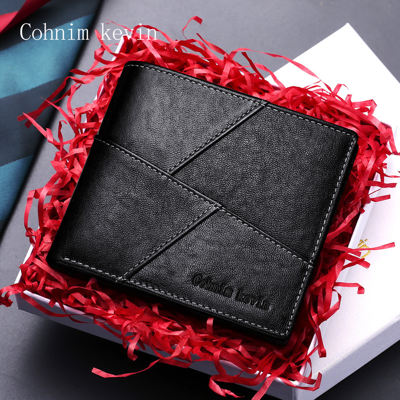 Cohnim Kevin New Men's Wallet Genuine Leather Wallet with Stitching, First Layer Cowhide Business Wallet Gift Box