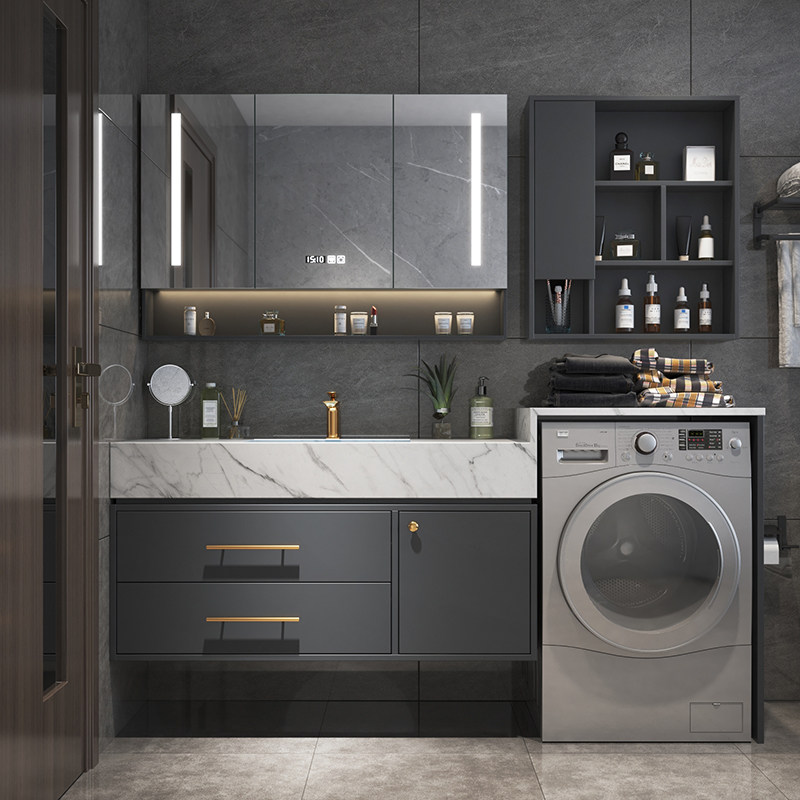 Balcony integrated washing machine cabinet combination light luxury rock slab bathroom cabinet toilet washbasin washbasin washbasin cabinet